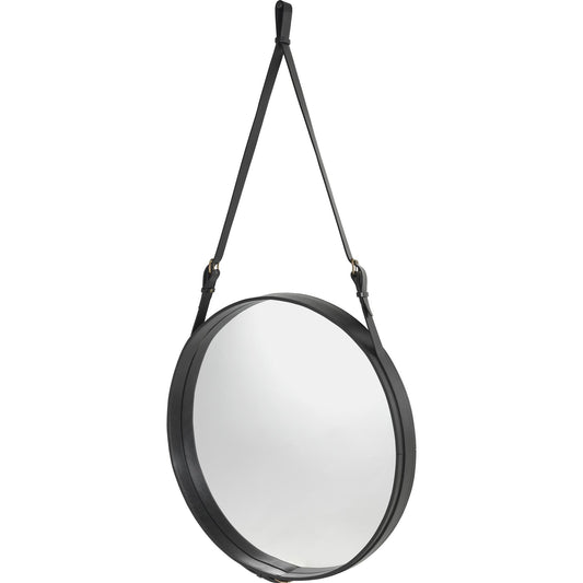 Adnet Wall Mirror Circular Black Leather Ø70 cm