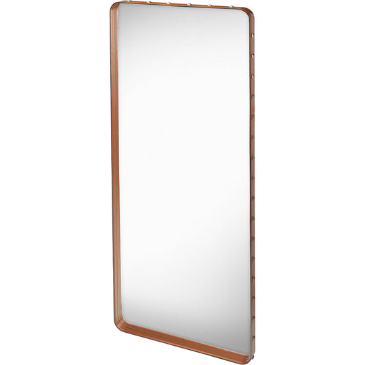 Adnet Wall Mirror Rectangular Tan Leather 65 x 115 cm