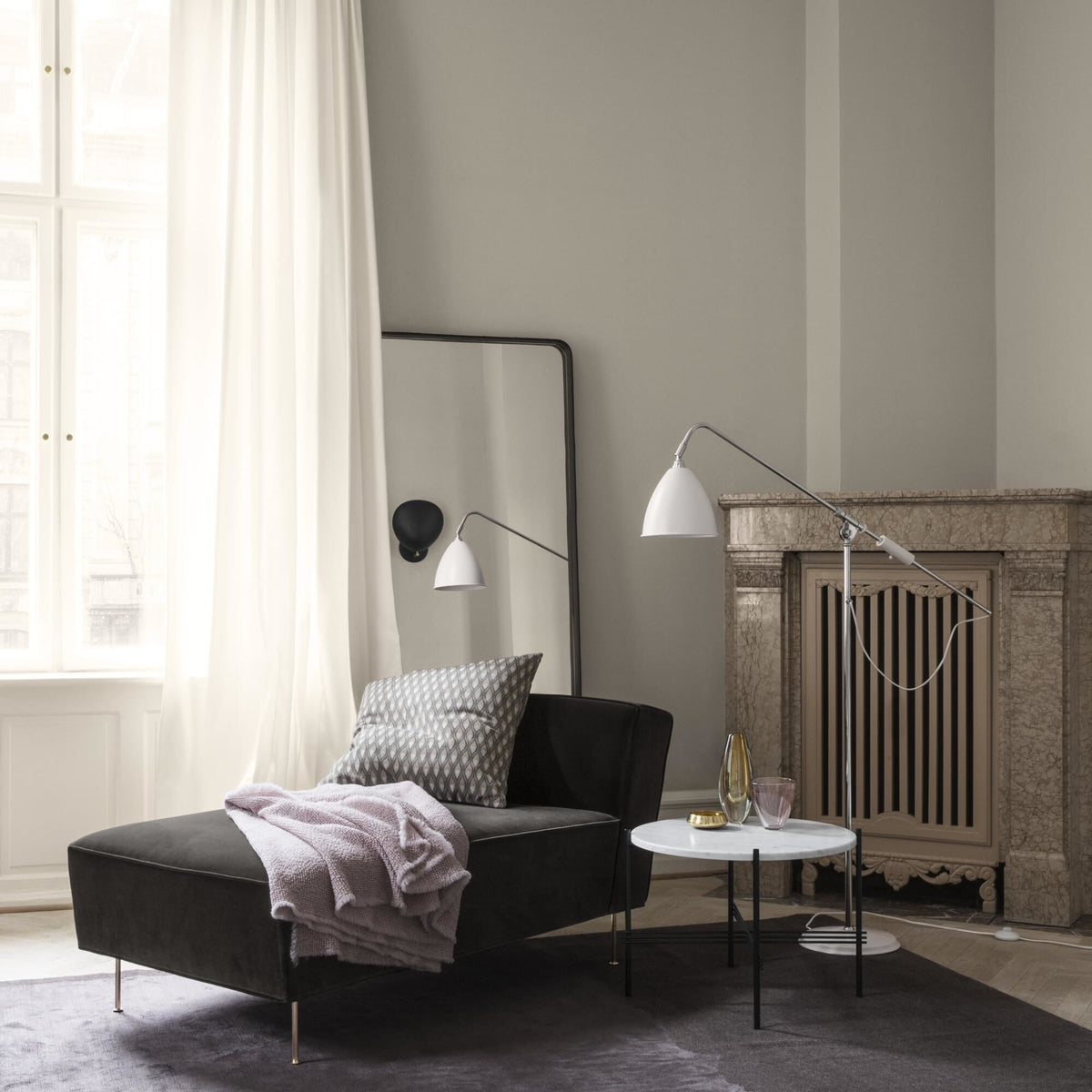 Adnet Wall Mirror Rectangular Black Leather 65 x 115 cm