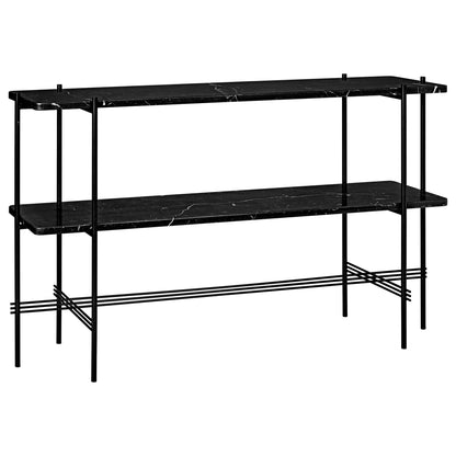 TS Console Table H72 2 Shelves Polished Steel/White Carrara Marble