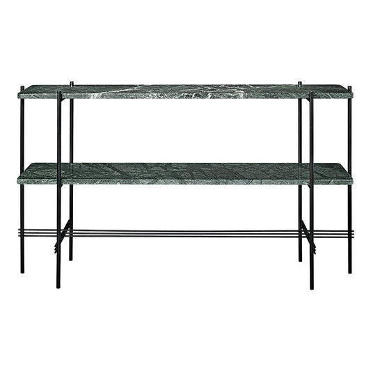 TS Console Table 120x72 With 2 Shelves Black/ Green Guatemala Marble