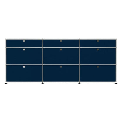 3x3 Modular Metal Sideboard with 9 doors [W(750+750+750)XD350XH(350+350+175)] by Usm #Steel Blue [RAL 5011]