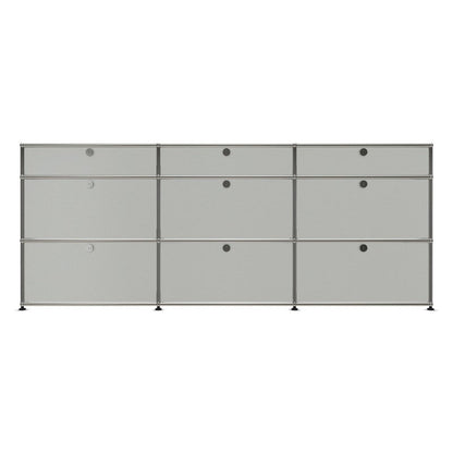 3x3 Modular Metal Sideboard with 9 doors [W(750+750+750)XD350XH(350+350+175)] by Usm #Light Gray [RAL 7035]