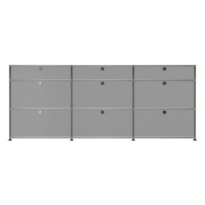 3x3 Modular Metal Sideboard with 9 doors [W(750+750+750)XD350XH(350+350+175)] by Usm #USM Matte Silver