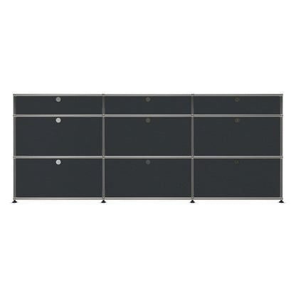 3x3 Modular Metal Sideboard with 9 doors [W(750+750+750)XD350XH(350+350+175)] by Usm #Anthracite [RAL 7016]