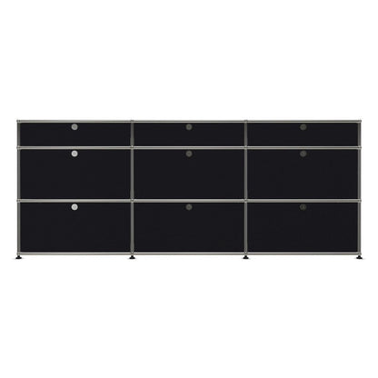 3x3 Modular Metal Sideboard with 9 doors [W(750+750+750)XD350XH(350+350+175)] by Usm #Graphite Black [RAL 9011]