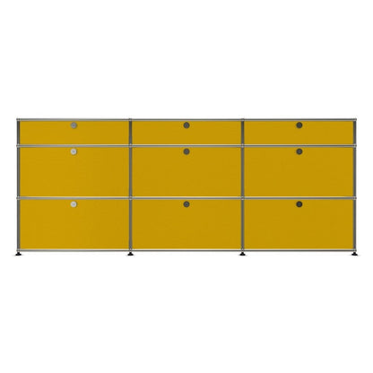 3x3 Modular Metal Sideboard with 9 doors [W(750+750+750)XD350XH(350+350+175)] by Usm #Golden Yellow [RAL 1004]