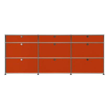 3x3 Modular Metal Sideboard with 9 doors [W(750+750+750)XD350XH(350+350+175)] by Usm #Pure Orange [RAL 2004]