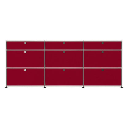 3x3 Modular Metal Sideboard with 9 doors [W(750+750+750)XD350XH(350+350+175)] by Usm #USM Ruby Red
