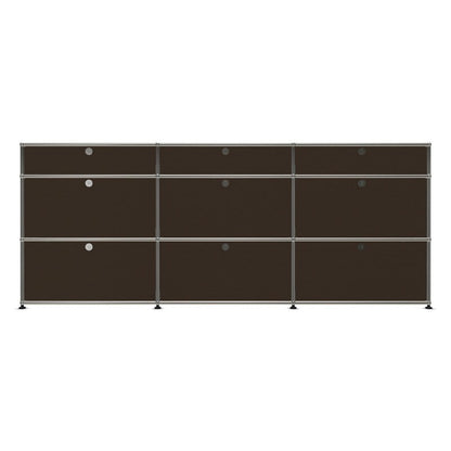 3x3 Modular Metal Sideboard with 9 doors [W(750+750+750)XD350XH(350+350+175)] by Usm #USM Brown