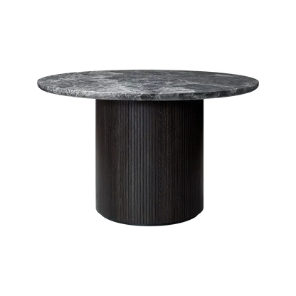 Moon Dining Table - Round by Gubi #Brown/Black Stained Veneer Oak Lacquered / Grey Emperador Marble / Ø120 cm