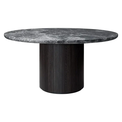 Moon Dining Table - Round by Gubi #Brown/Black Stained Veneer Oak Lacquered / Grey Emperador Marble / Ø150 cm