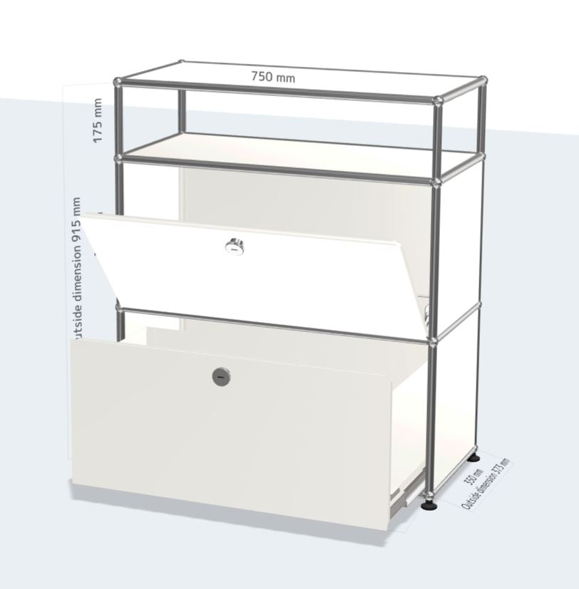 1x3 module highboard (1 extension door with metal box & 1 drop down door & 1 panel) [W750XD350XH(350+350+175)]