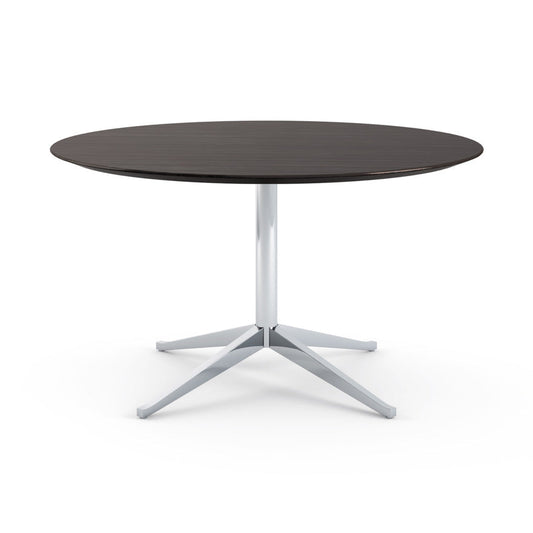 Florence Knoll Table Desk - Round Wood veneer writing desk Ø137 by Knoll #Polished Chrome / Wood | Ebonised Oak