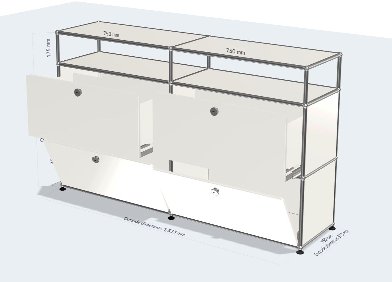 2x3 Module Highboard (Bottom 2 Drop Down Doors & Middle 2 Drawers & 1-1 Panel) [W(750+750)XD350XH(350+350+175)]