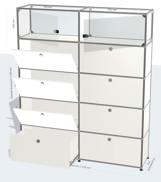 2x5 Module (bottom 2 drawer & 6 drop down doors & 2 glass panel and doors) [W(750+750)XD350XH(350+350+350+350+350)]