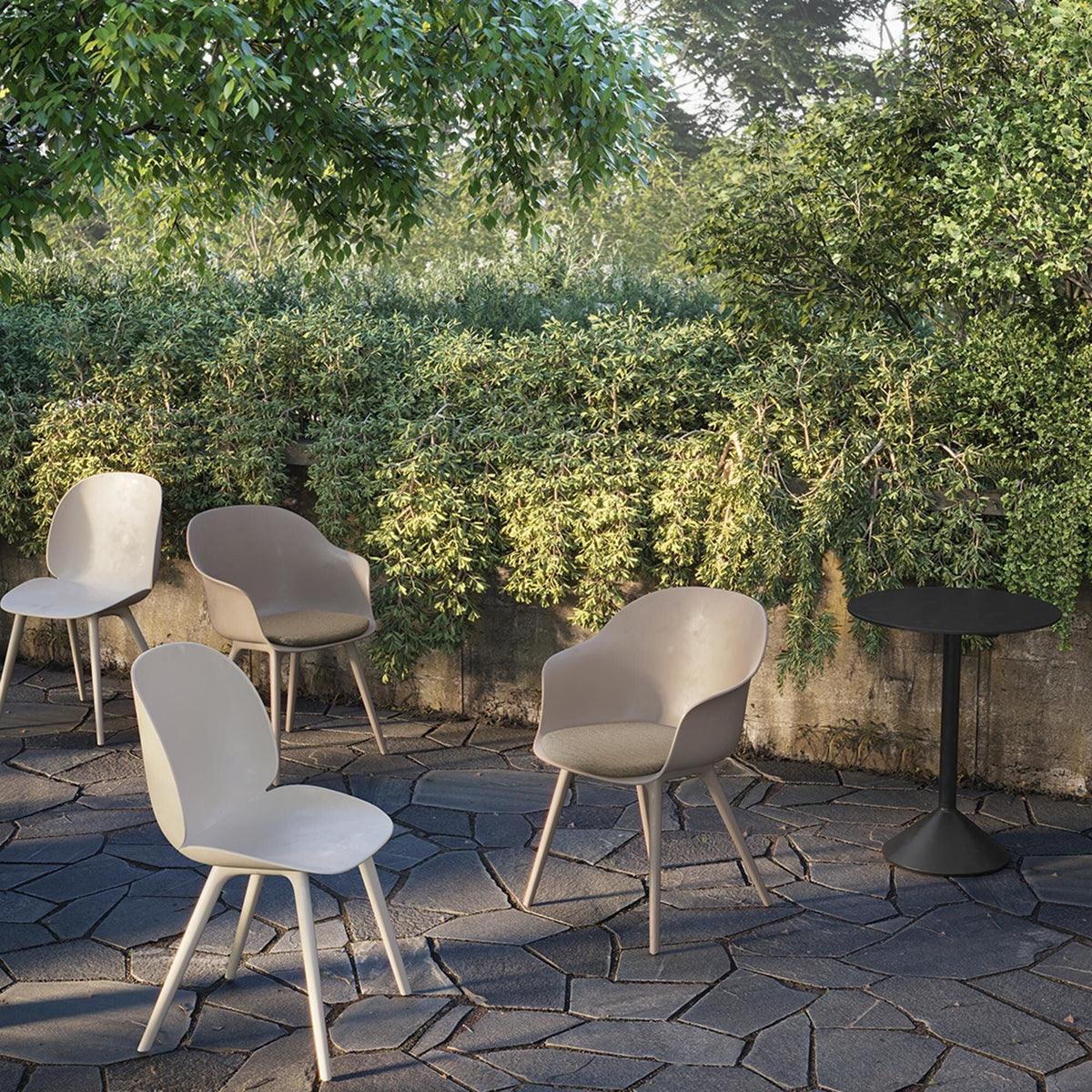 Bat Dining Chair - Un-Upholstered, Plastic Base, Outdoor (New Beige Base, New Beige)