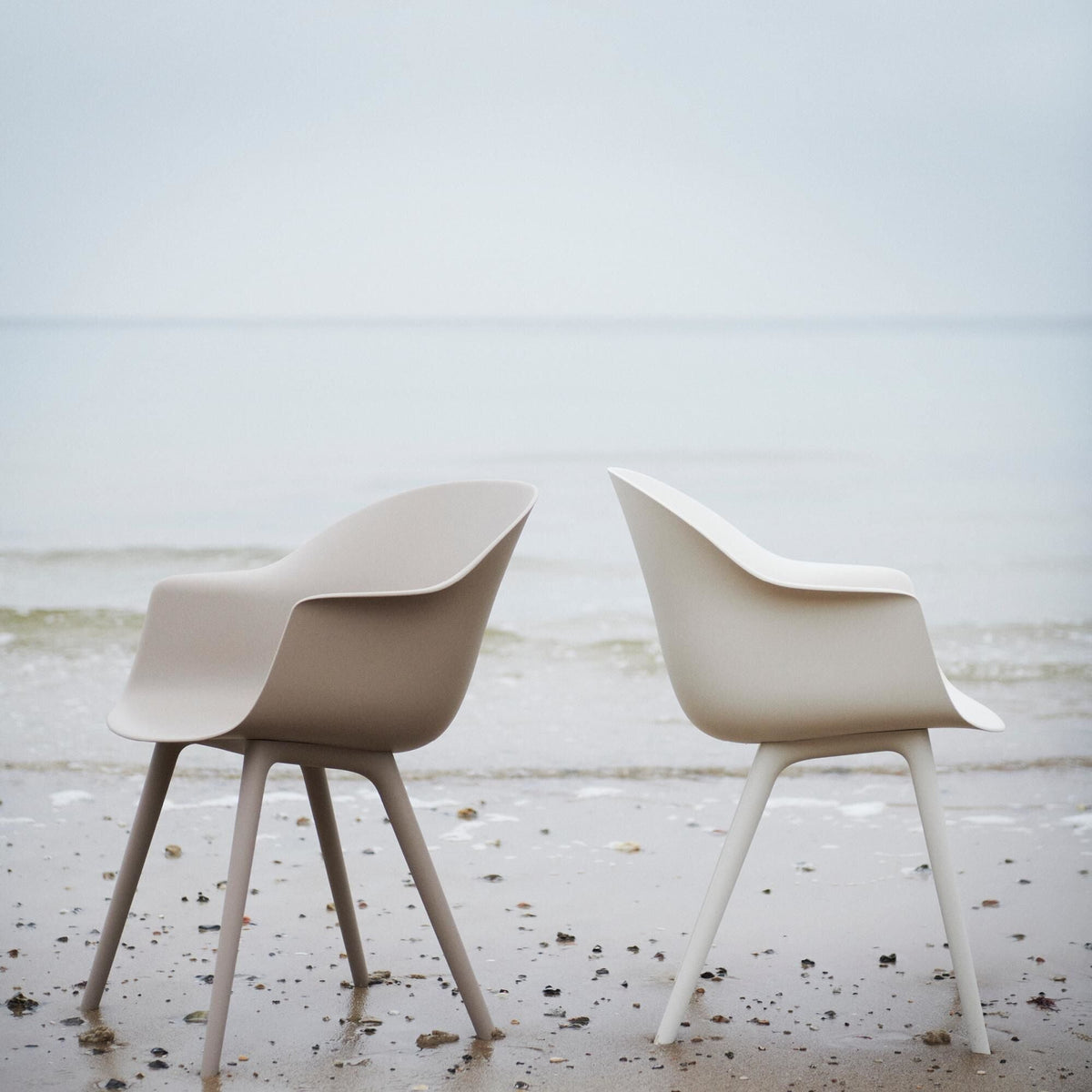 Bat Dining Chair - Un-Upholstered, Plastic Base, Outdoor (New Beige Base, New Beige)