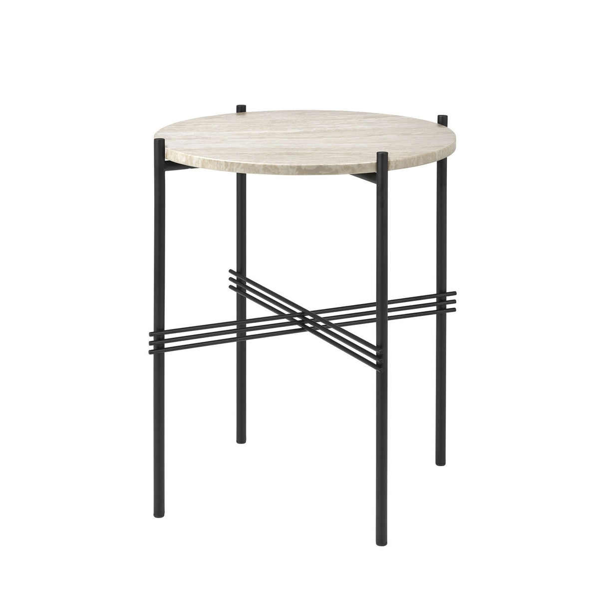 TS Outdoor Side Table Round Ø40 White Travertine/Black