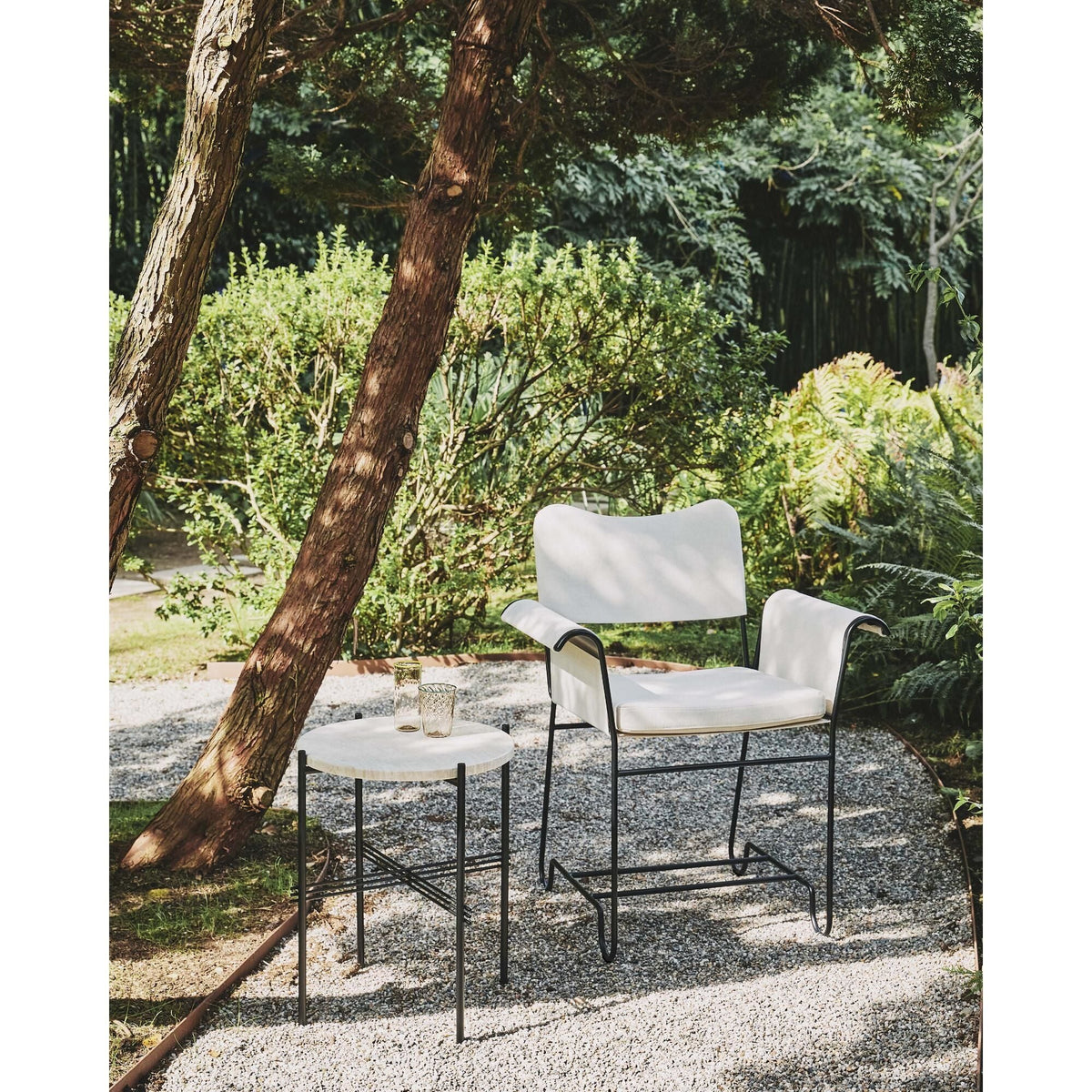 TS Outdoor Side Table Round Ø40 White Travertine/Black