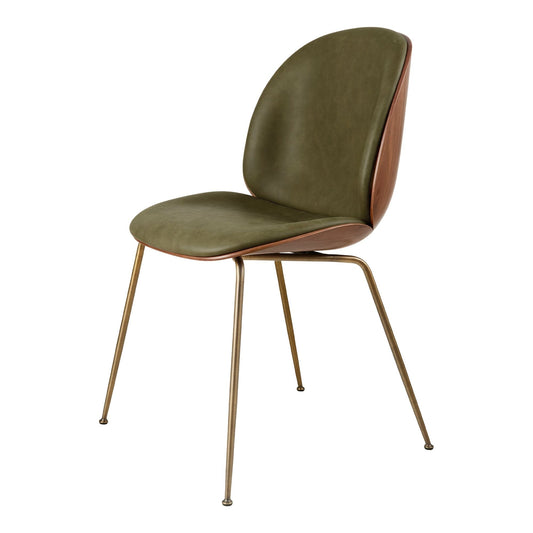 Beetle Dining Chair Veneer Shell Leather Army With Legs In Antique Brass