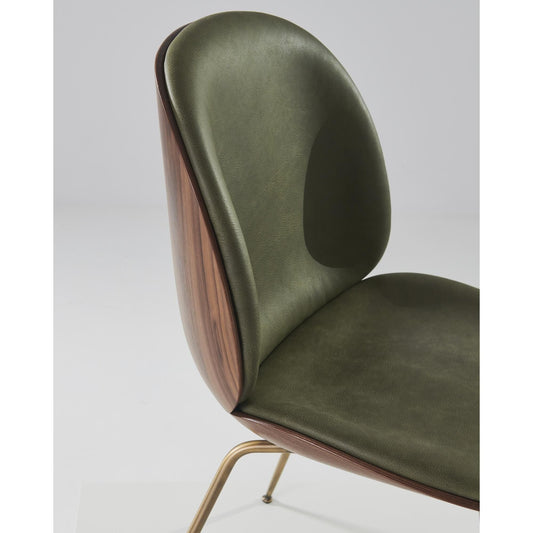 Beetle Dining Chair Veneer Shell Leather Army With Legs In Antique Brass