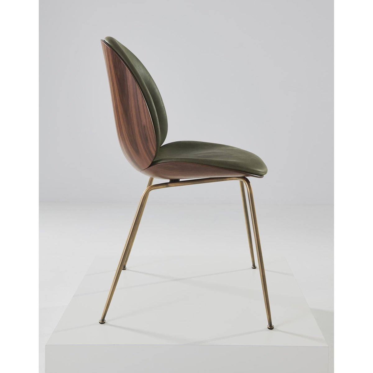 Beetle Dining Chair Veneer Shell Leather Army With Legs In Antique Brass