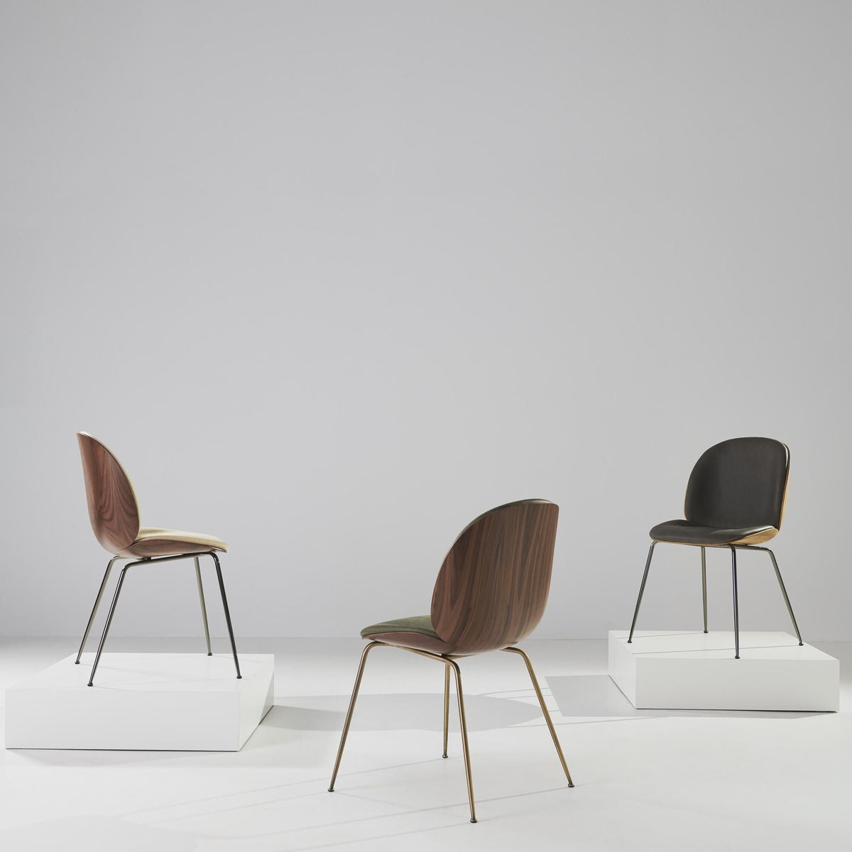 Beetle Dining Chair Veneer Shell Leather Army With Legs In Antique Brass