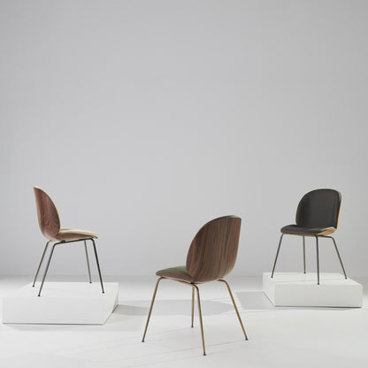 Beetle Dining Chair Veneer Shell Leather Army With Legs In Antique Brass