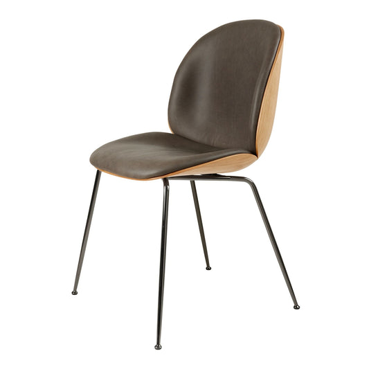 Beetle Dining Chair Veneer Shell Leather Gray With Legs In Black Chrome