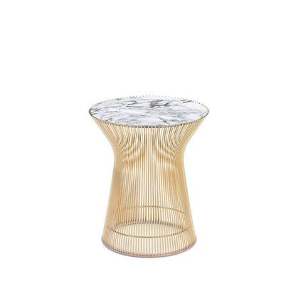 Platner Round Side Table Ø40xH46 by Knoll #Gold/Arabescato Marble, Shiny finish