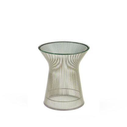 Platner Round Side Table Ø40xH46 by Knoll #Polished Nickel/Clear Glass