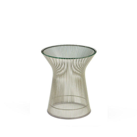 Platner Round Side Table Ø40xH46 by Knoll #Polished Nickel/Clear Glass