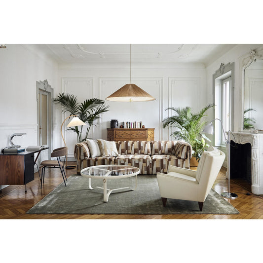 Adnet Coffee Table Ø100 Cream Leather/ Transparent Glass