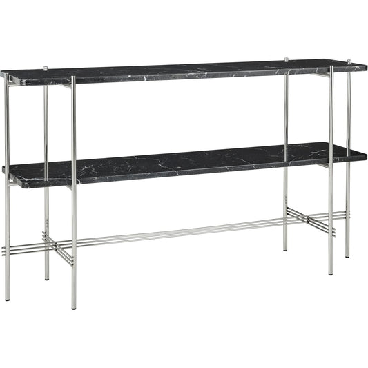 TS Console Table H72 2 Shelves Polished Steel Black Marquina Marble
