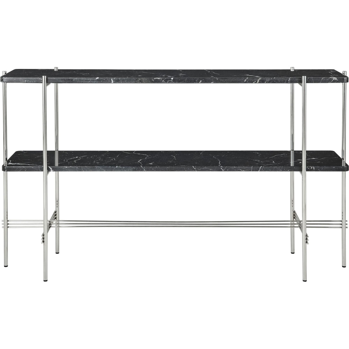 TS Console Table H72 2 Shelves Polished Steel Black Marquina Marble