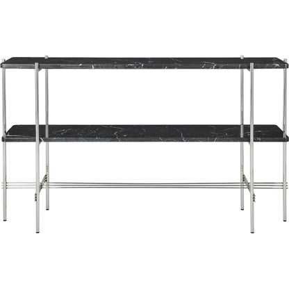 TS Console Table H72 2 Shelves Polished Steel Black Marquina Marble