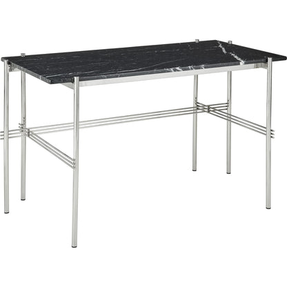 TS Desk 120 x 60 cm w. Black Base and White Carrara Marble Top