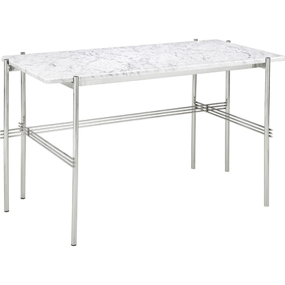 TS Desk 120 x 60 cm w. Black Base and White Carrara Marble Top