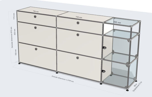 3x3 module (6 drop-down doors, 2 glass doors, 1 glass panel) [W(750+750+395)XD350XH(350+350+175)]