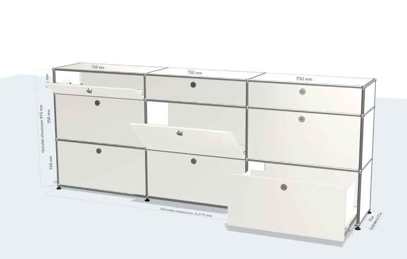 3x3 module sideboard (3-3 drop down & 3 extension doors with metal box) [W(750+750+750)XD350XH(350+350+175)]