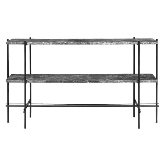 TS Console Table 120x72 With Shelf & Tray Black/ Gray Emperador Marble