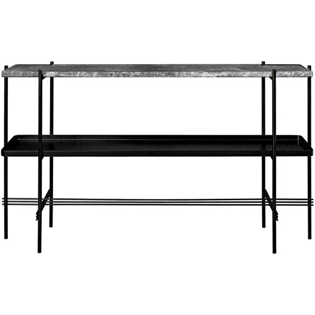 TS Console Table 120x72 With Shelf & Tray Black/ Gray Emperador Marble
