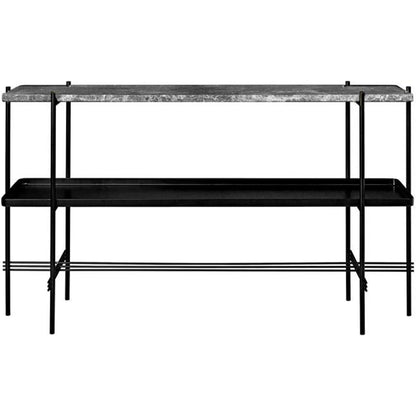 TS Console Table 120x72 With Shelf & Tray Black/ Gray Emperador Marble