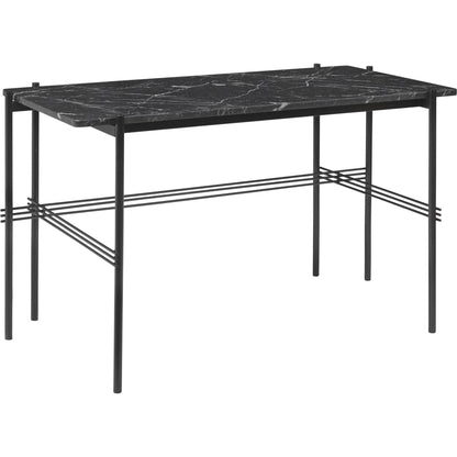 TS Desk 120 x 60 cm w. Black Base and White Carrara Marble Top