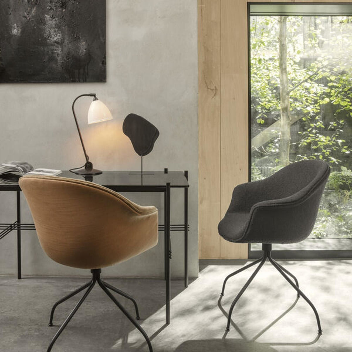 TS Desk 120 x 60 cm w. Black Base and Black Marquina Marble Top