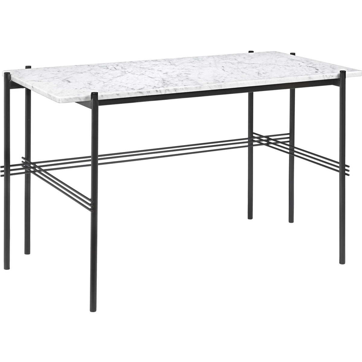 TS Desk 120 x 60 cm w. Black Base and White Carrara Marble Top