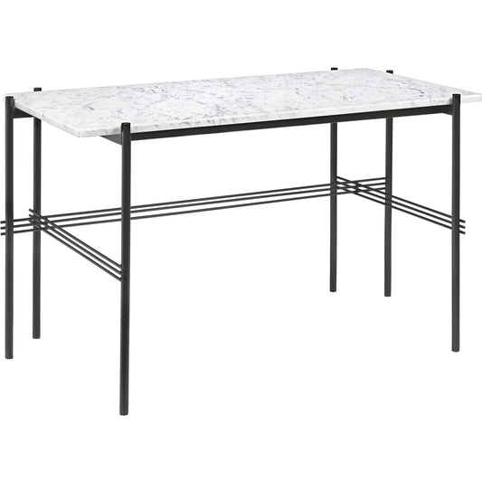 TS Desk 120 x 60 cm w. Black Base and White Carrara Marble Top