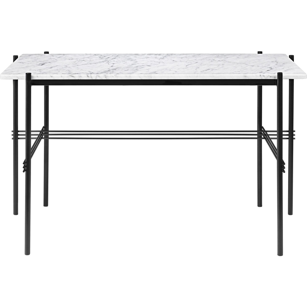 TS Desk 120 x 60 cm w. Black Base and White Carrara Marble Top