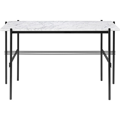 TS Desk 120 x 60 cm w. Black Base and White Carrara Marble Top